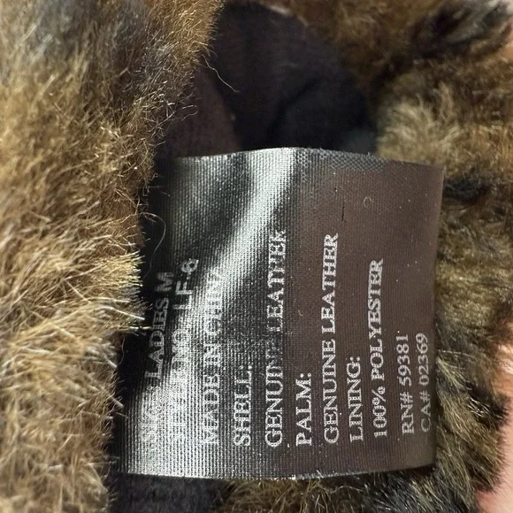 Swany Brown Genuine Leather Gloves With Faux Leopard Fur Trim Womens Size Medium - Picture 5 of 5